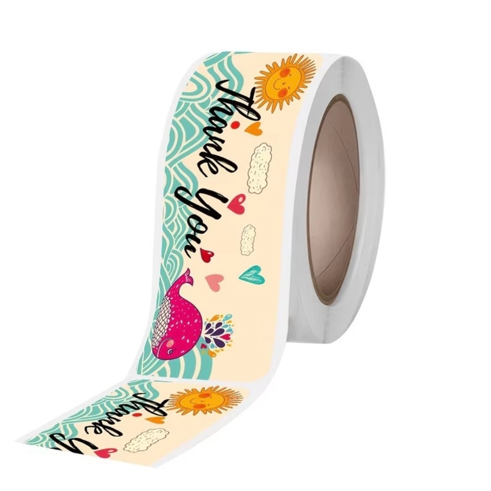 Thank You Whale Sticker Roll 120 pcs Pink Whale & Teal Waves NEW - Picture 3 of 4